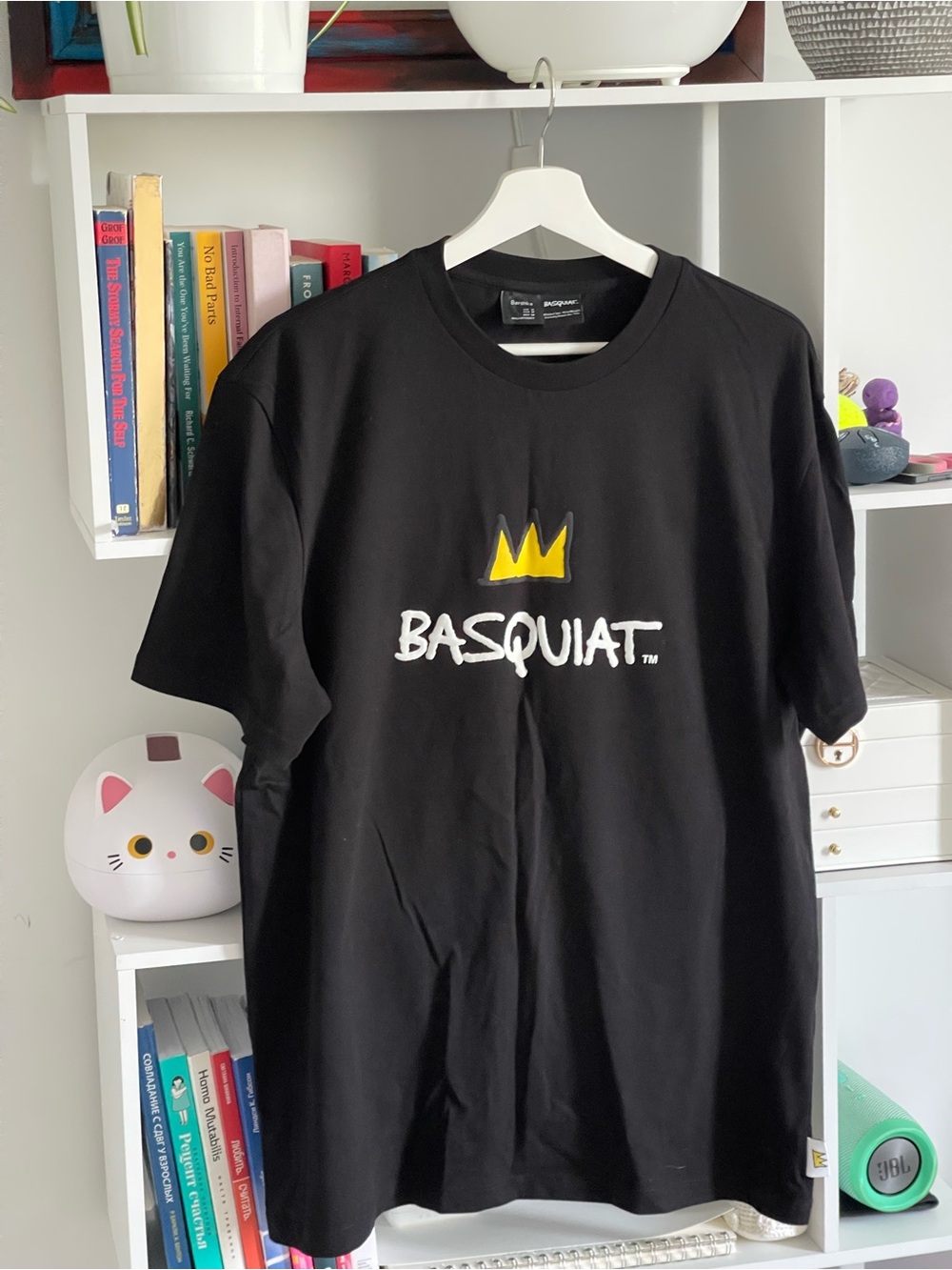 Bershka &Michel Basquiat Graphic T-Shirt for Men - Black with Yellow Crown